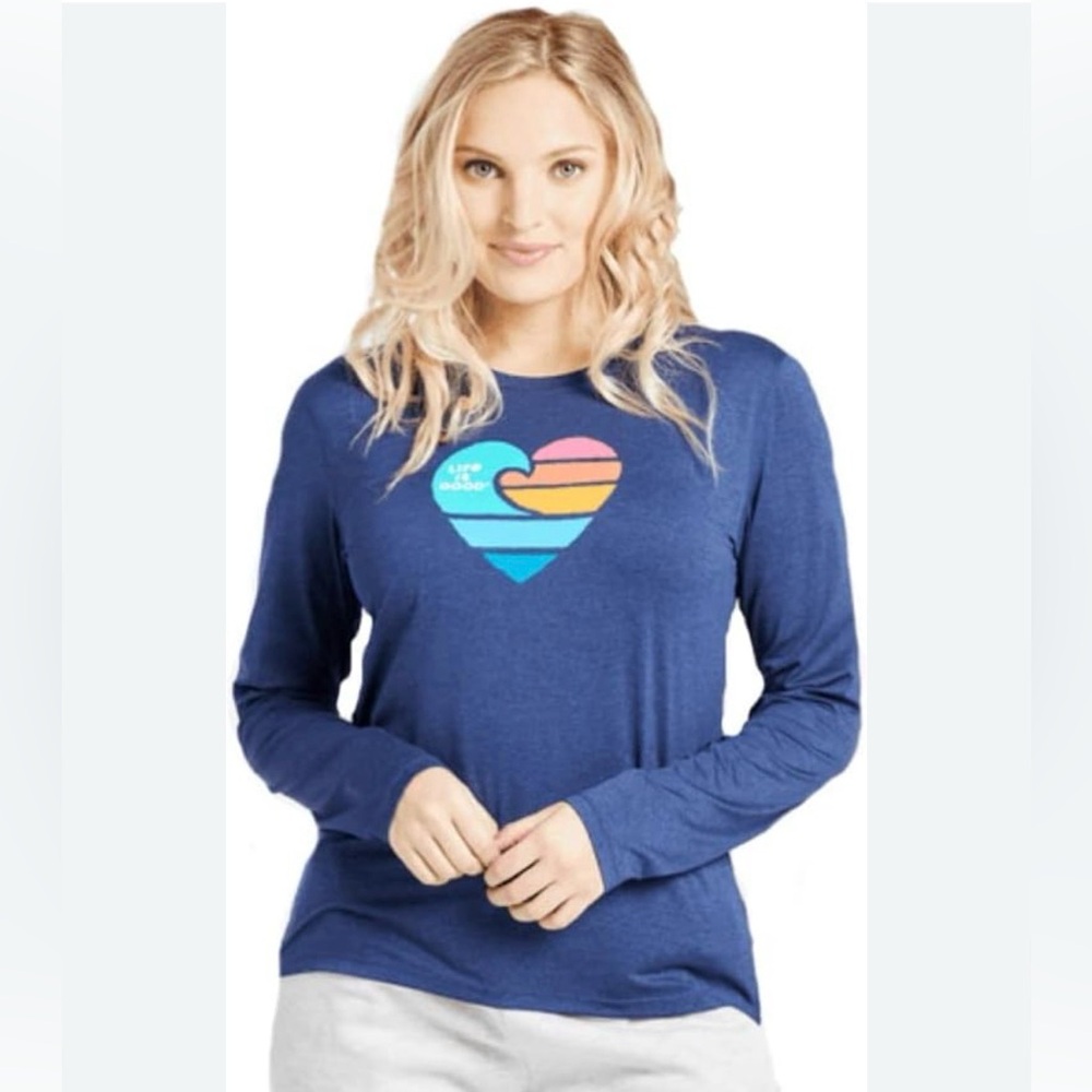 Life Is Good Navy Long Sleeve active Shirt with Colorful Heart women’s M